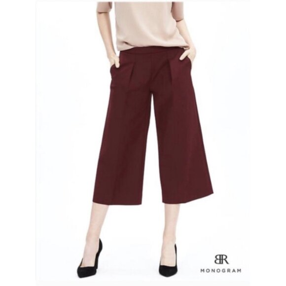 Banana Republic Monogram Pleated Gaucho Pants Black Rose 0 - Picture 1 of 16